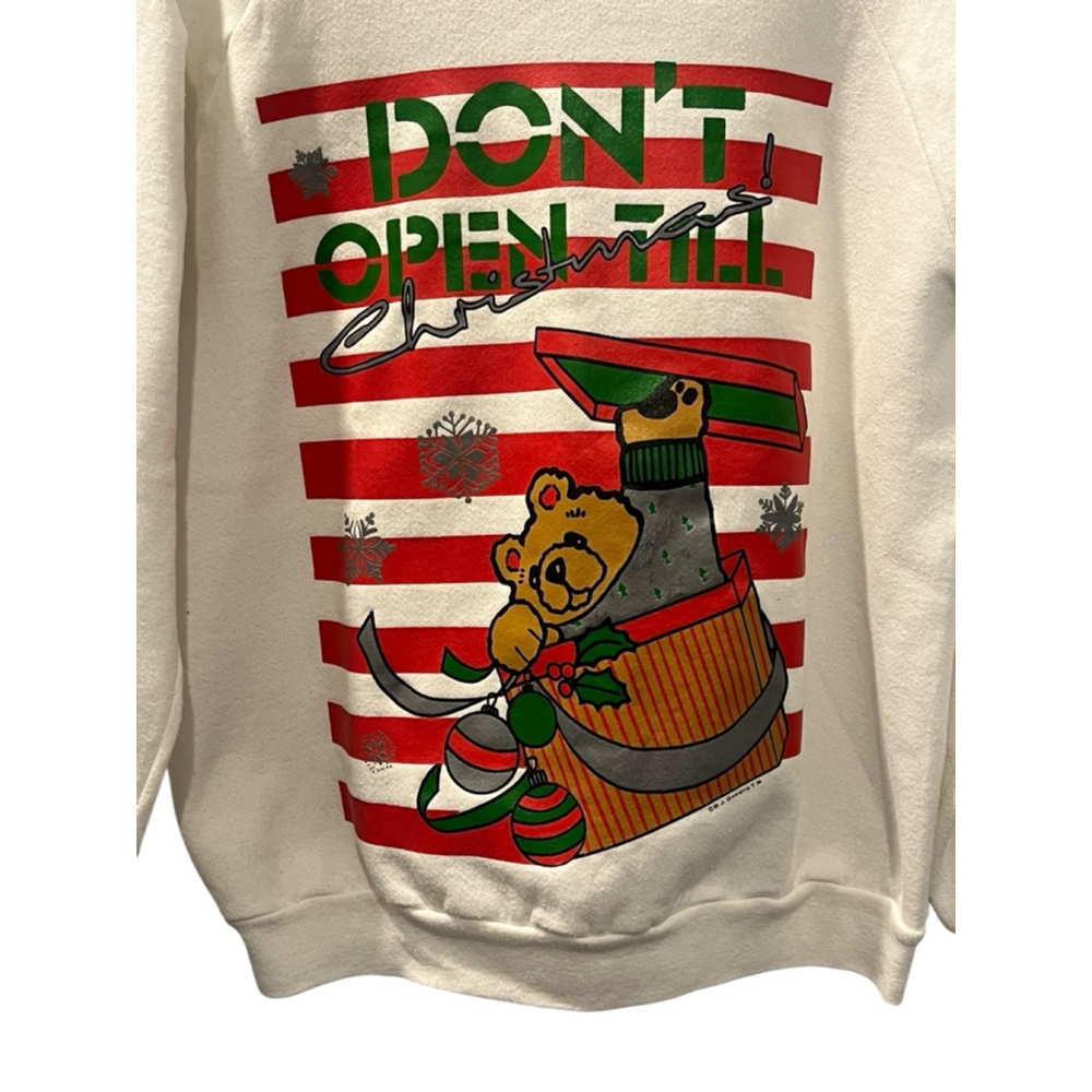 Vintage 80s Size Medium Don’t Open Til Christmas Crew Neck Pullover Sweeter Bear - Picture 2 of 7